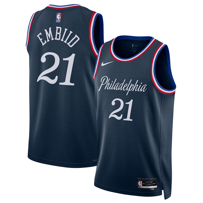 Men's Philadelphia 76ers #21 Joel Embiid Navy 2025/26 City Edition Stitched Jersey